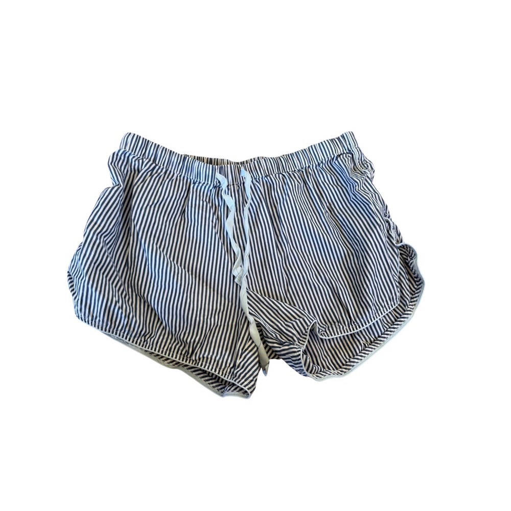 LAKE Pajamas Blue White Ticking Stripe Cotton Sleep Shorts Small